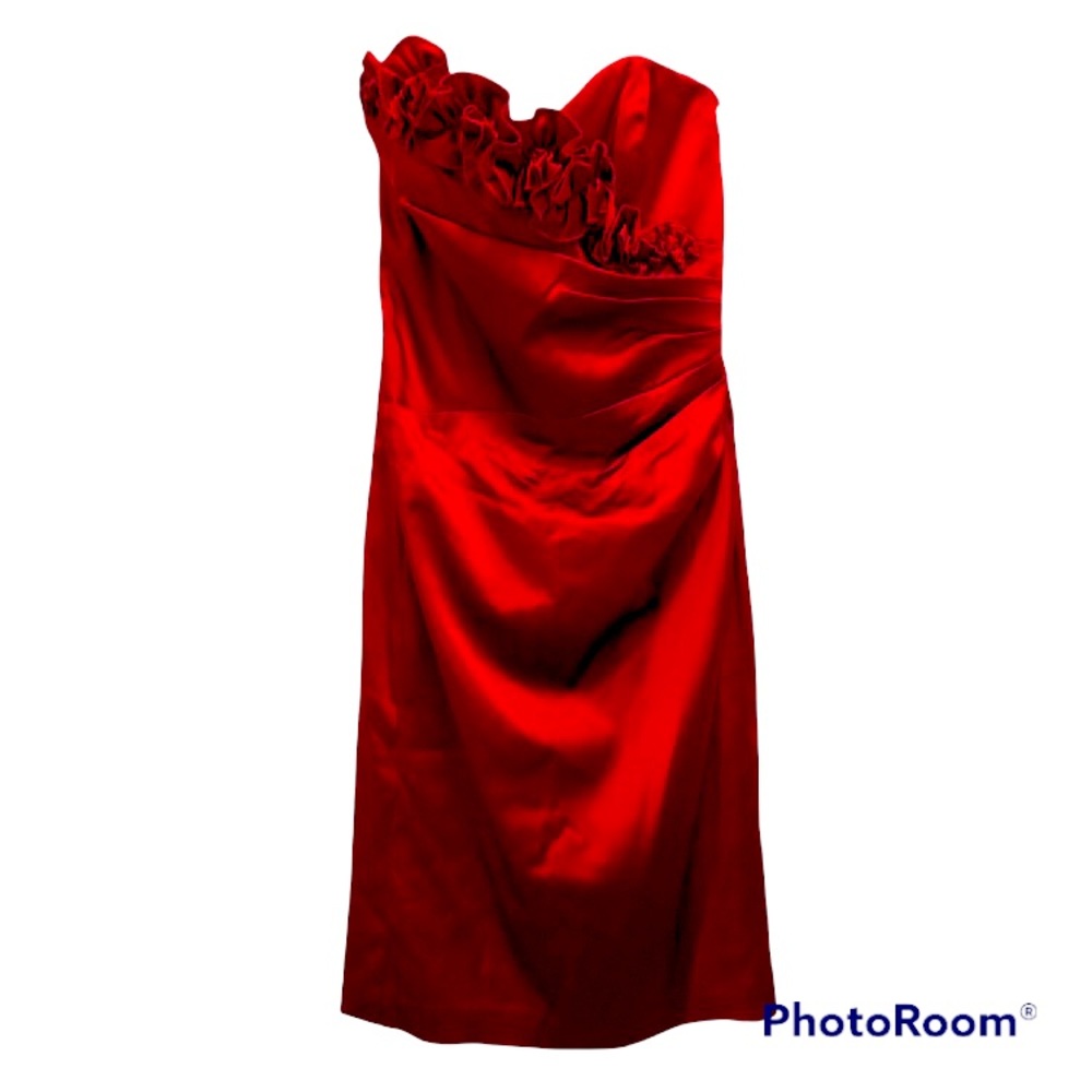 White House Black Market Satin Rosette Strapless Cocktail Dress | Size 12 | Ruby